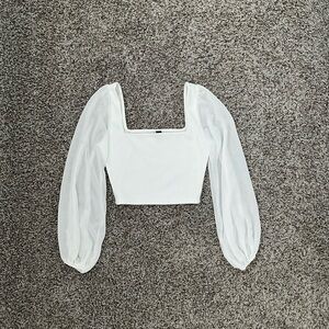 Windsor Women White Chiffon Long Sleeve Corset Crop Tube Tank Cami Top Blouse